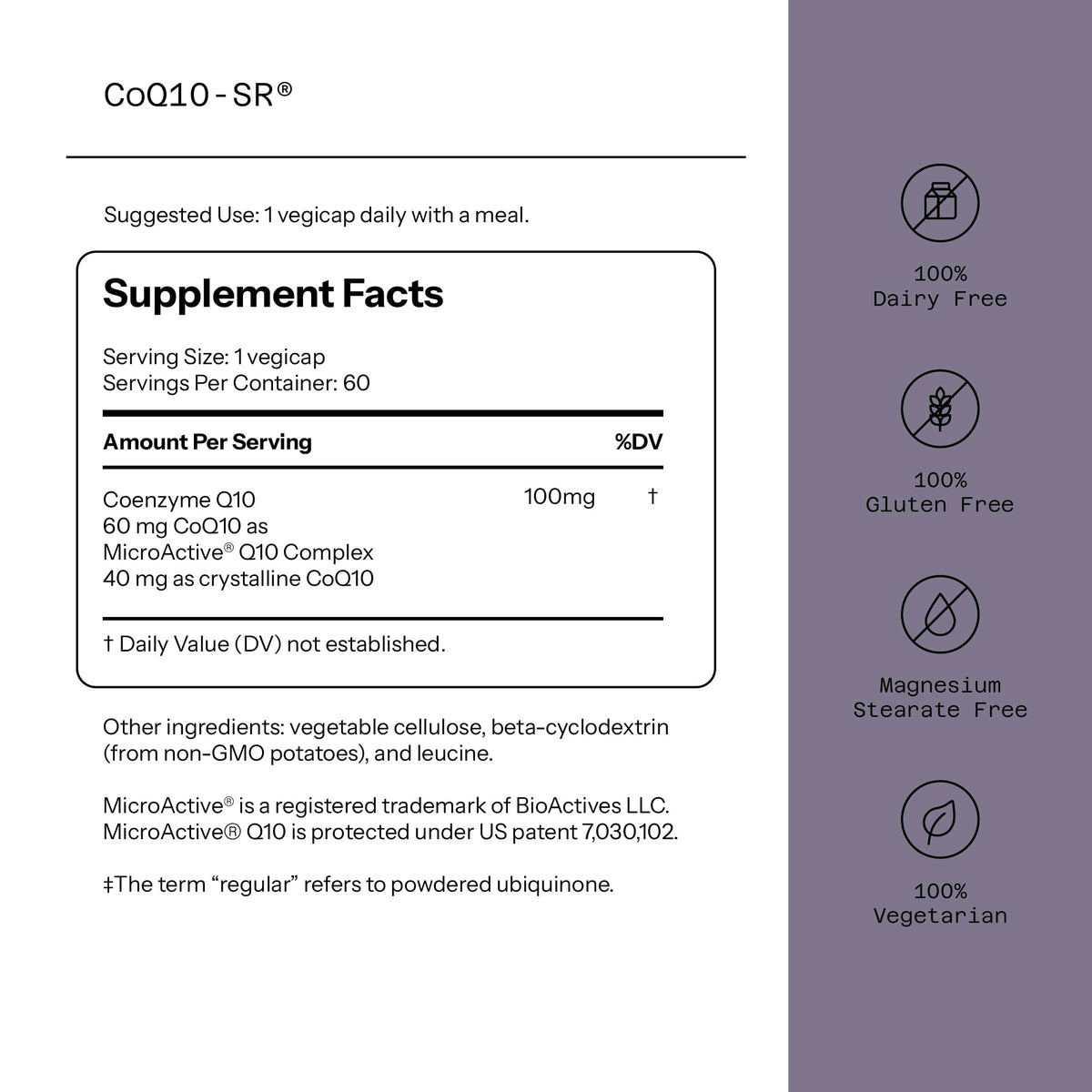 Quality of Life CoQ10-SR 100 mg 60 capsules side view