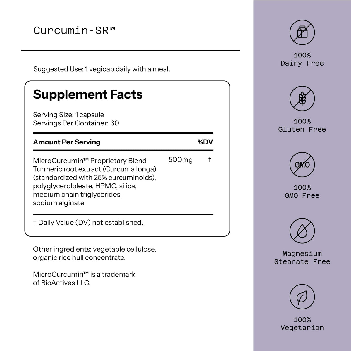 Quality of Life Curcumin-SR 60 Vegicaps avec étiquette