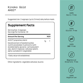 Quality of Life Kinoko Gold AHCC 500mg 60 capsules back view