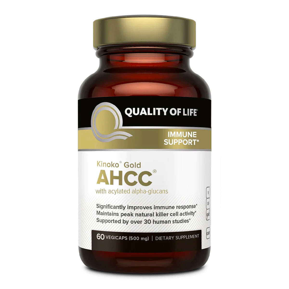 Quality of Life Kinoko Gold AHCC 500mg 60 capsules front view