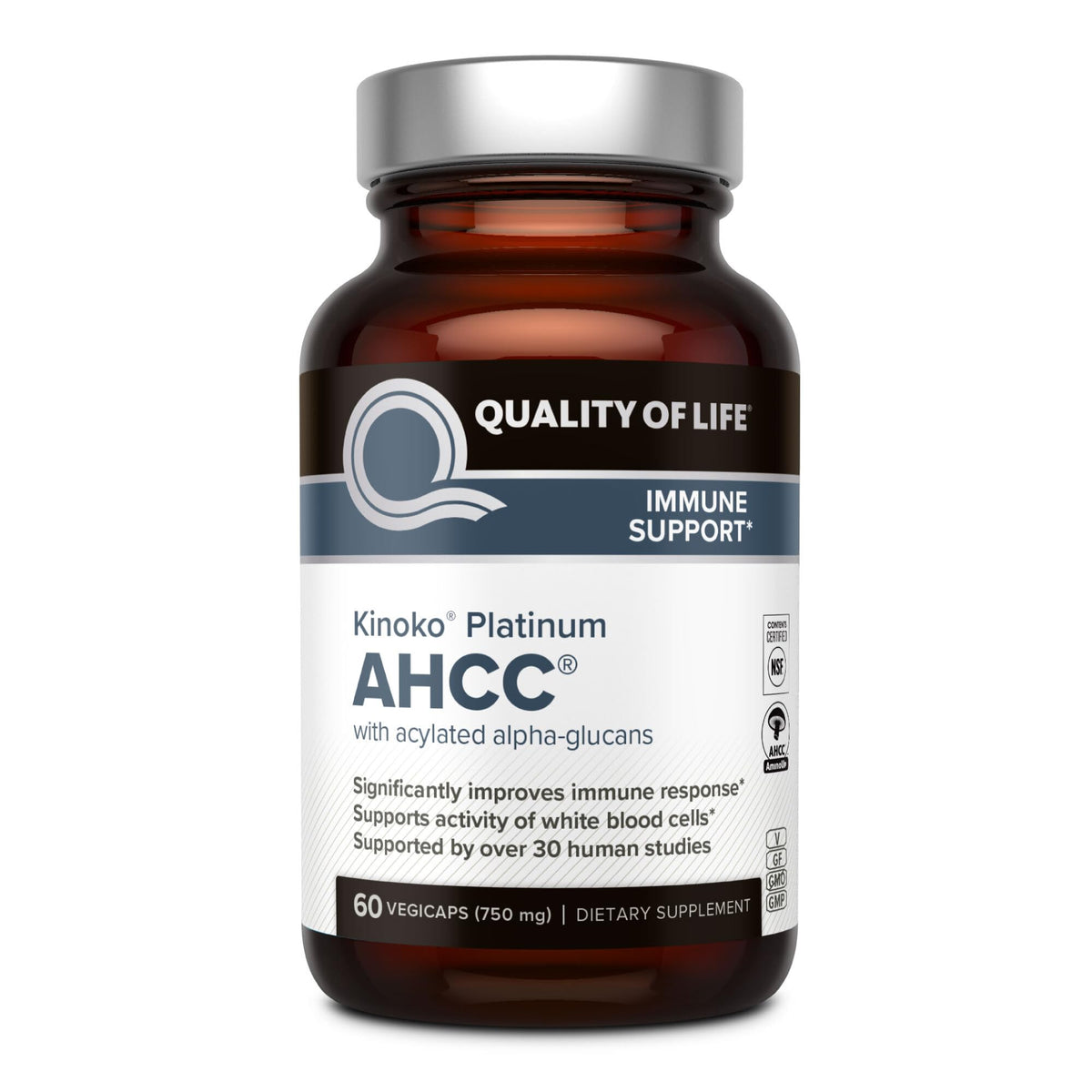 Quality of Life Kinoko Platinum AHCC 750mg boîte de 60 capsules végétales