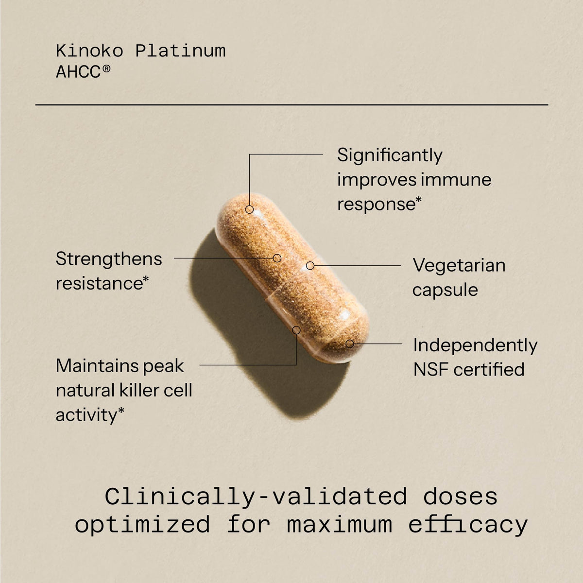 Quality of Life Kinoko Platinum AHCC 750mg capsules sur fond blanc