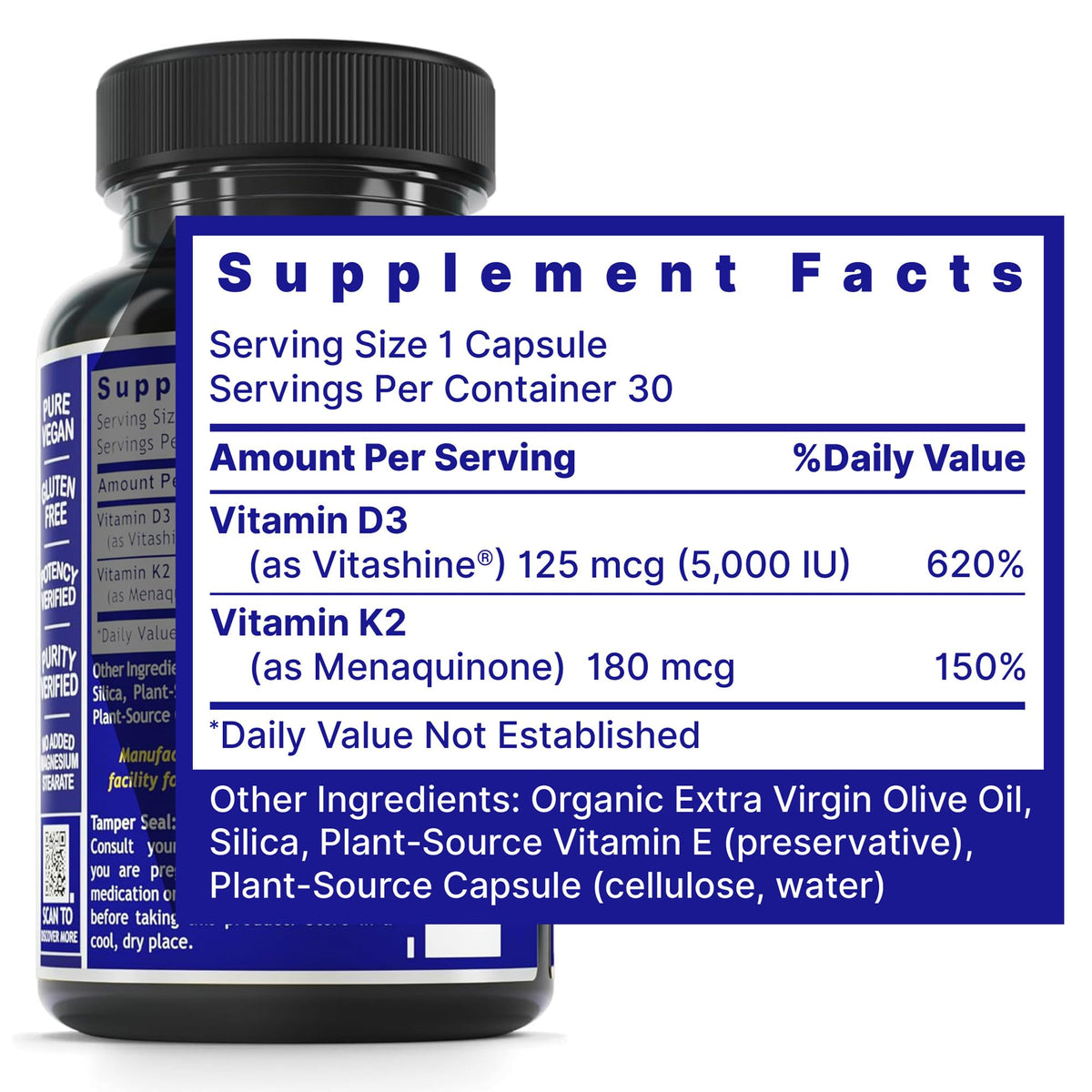 Quantum Nutrition Complément Alimentaire D3 et K2 5000 IU - Capsules végétales