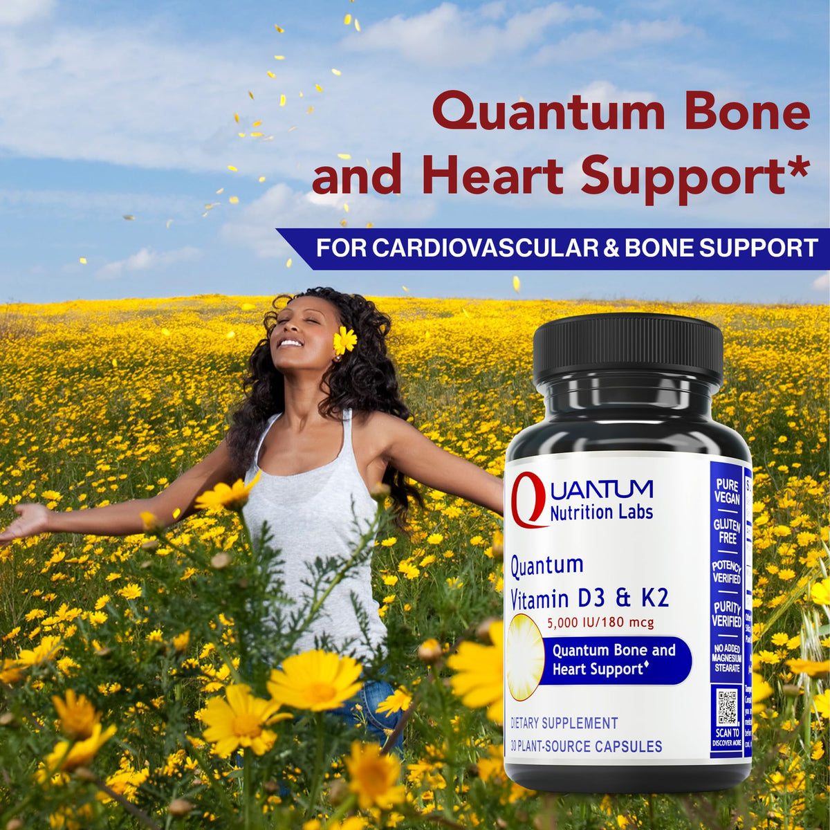 Quantum Nutrition Complément Alimentaire D3 et K2 5000 IU - Détails de la boîte