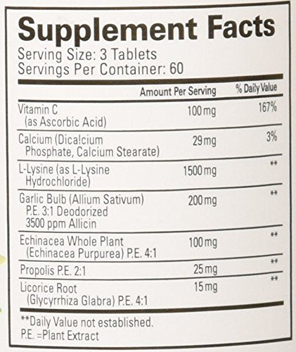 Quantum Super Lysine 180 comprimés, informations nutritionnelles