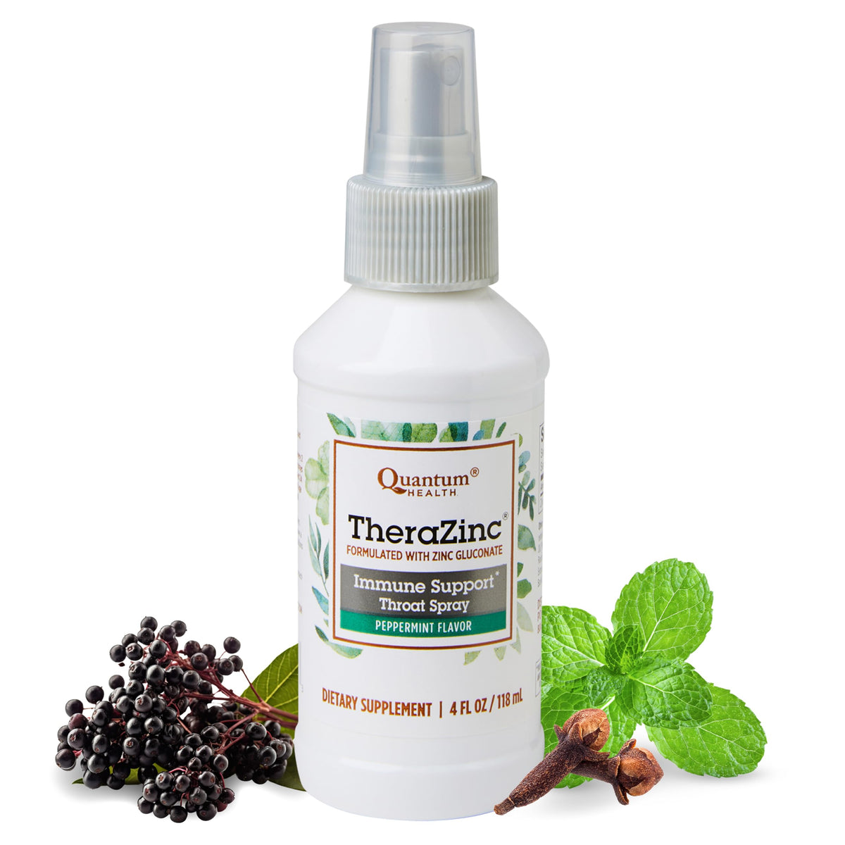 Quantum TheraZinc Spray 120ml avec bouchon blanc et étiquette colorée