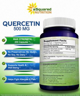 Quercetin 500mg aSquared Nutrition avec des légumes frais en arrière-plan