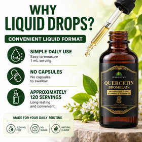 Quercetin Bromelain Liquide HERBALICIOUS 120 ml avec un verre d'eau
