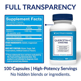 Quercetin + C sans agrumes de The Vitamin Shoppe, capsules sur une cuillère