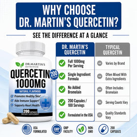 Quercétine 1000mg avec des ingrédients naturels en arrière-plan