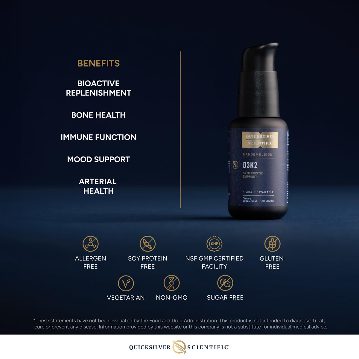 Quicksilver D3K2 Nanoémulsion 50ml pompe en action