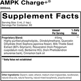 Quicksilver Scientific AMPK Charge+ 300ml affichant les ingrédients