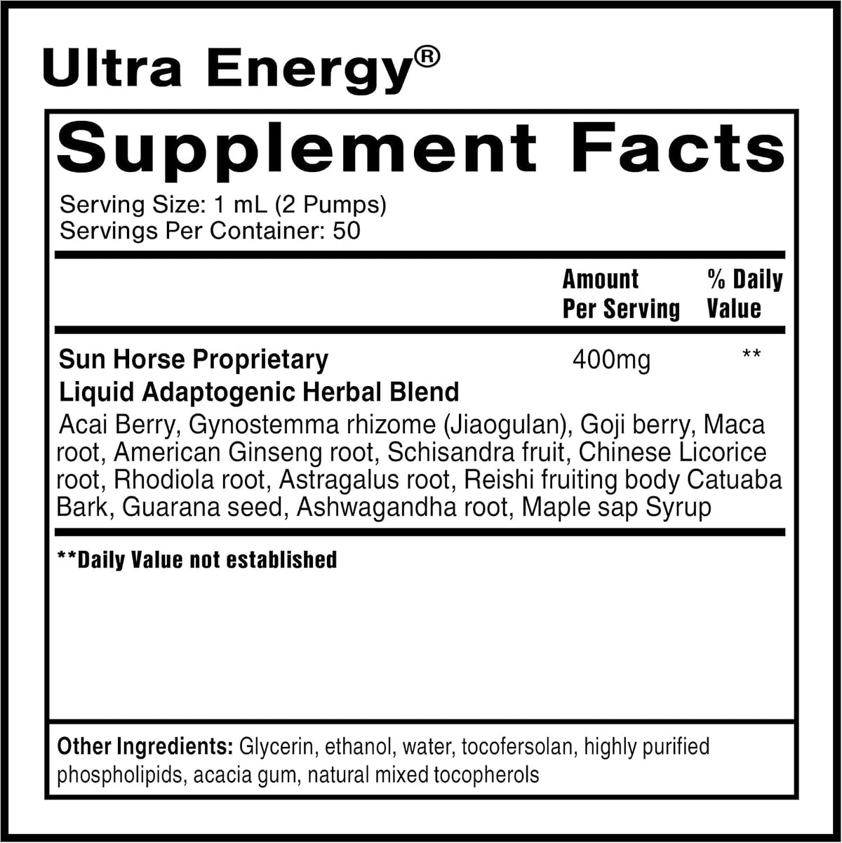 Quicksilver Scientific Dr. Shade's Ultra Energy 50ml bouteille vue de côté