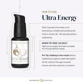 Quicksilver Scientific Dr. Shade's Ultra Energy 50ml présentation sur une table