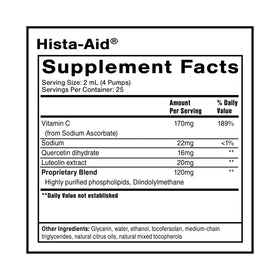 Quicksilver Scientific Hista-Aid 50ml étiquette avec ingrédients