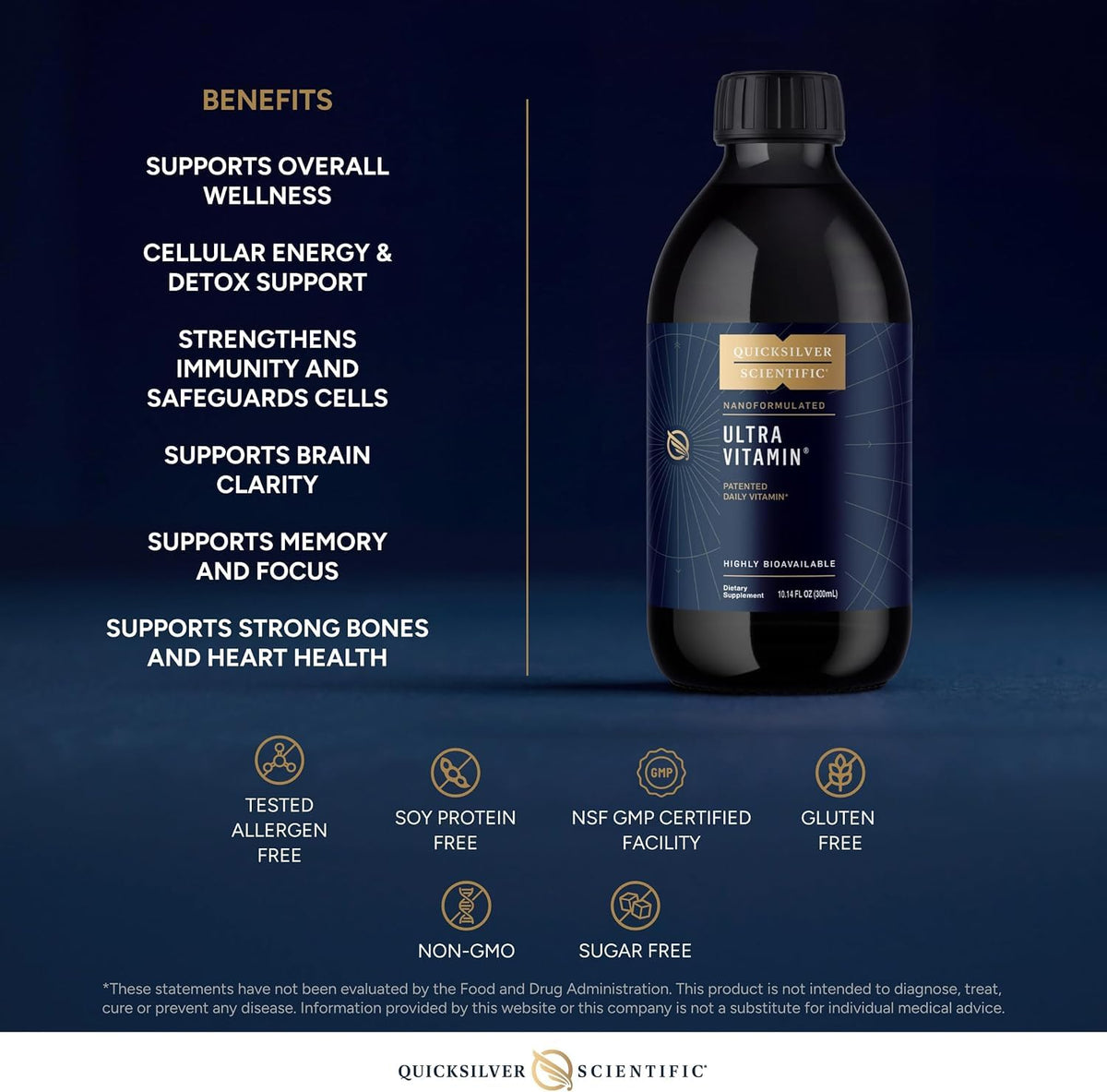 Quicksilver Scientific Liposomal Ultra Vitamin 300ml, bouteille sur une table