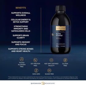 Quicksilver Scientific Liposomal Ultra Vitamin 300ml, bouteille sur une table