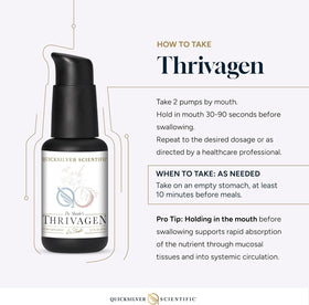 Quicksilver Scientific Thrivagen 50ml élixir de résilience féminine, flacon ouvert montrant le liquide