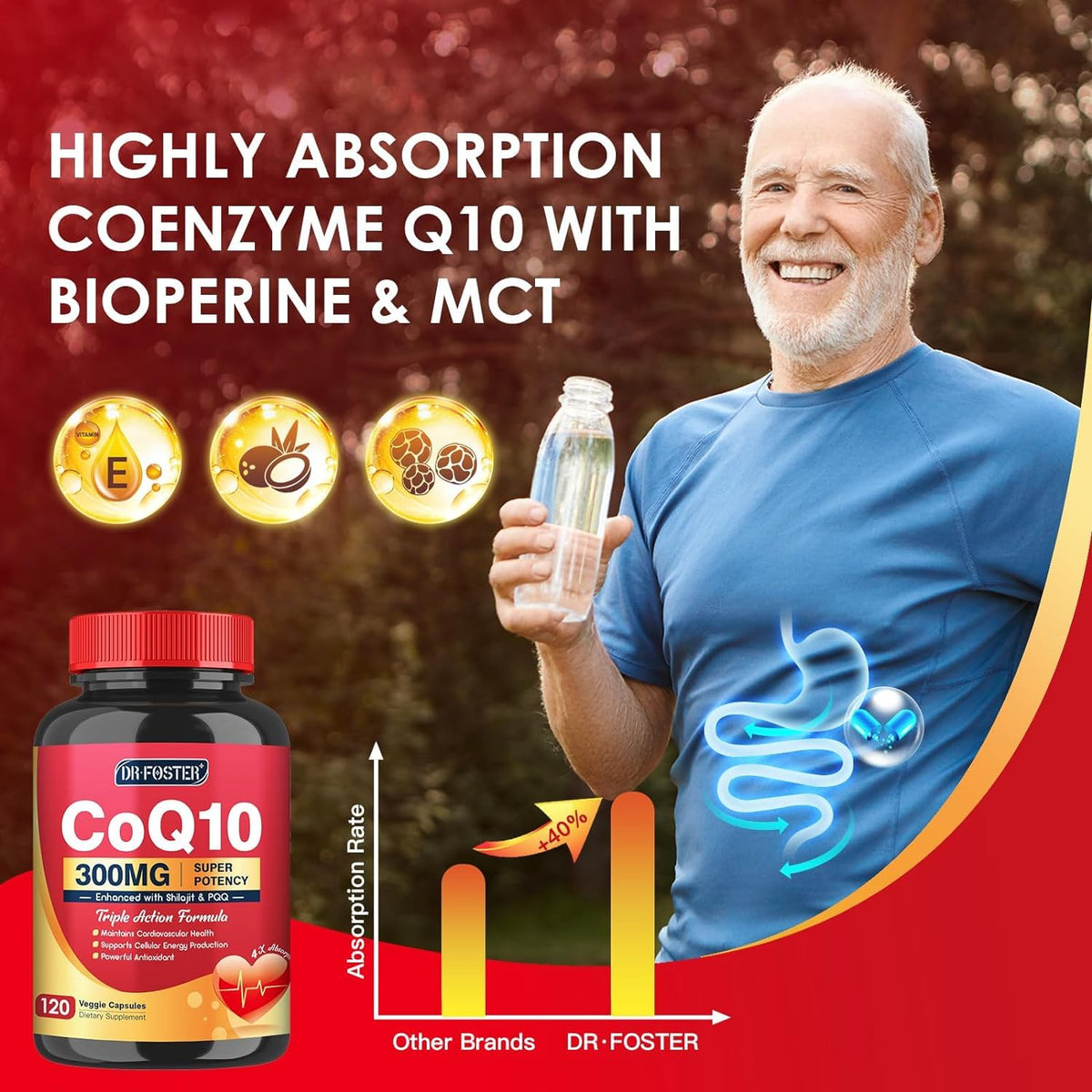 Quinovit CoQ10 300mg en arrière-plan naturel