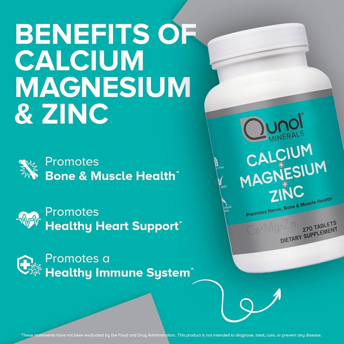 Qunol Calcium Magnésium Zinc 270 comprimés avec étiquette visible