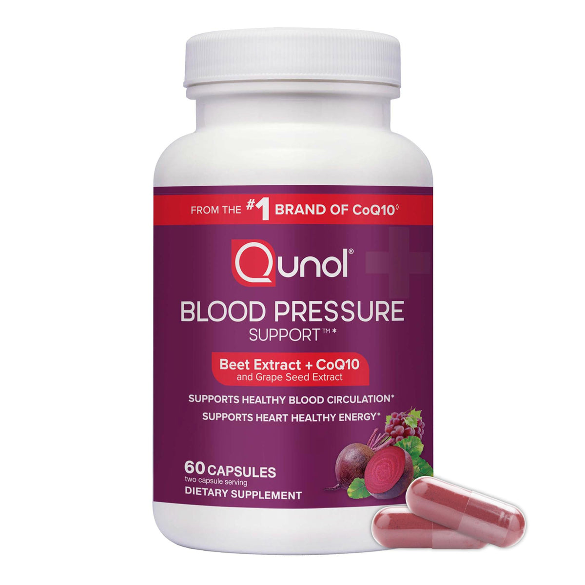 Qunol Capsules de Betterave 3-en-1 avec CoQ10, vue de face
