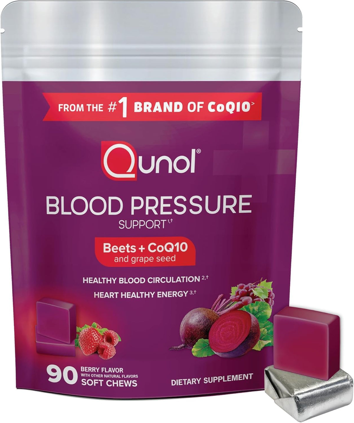 Qunol Chews 3-en-1 Betteraves 90ct emballage avant