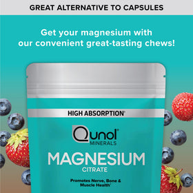 Qunol Chews de Citrate de Magnésium 350mg présentés dans un bol