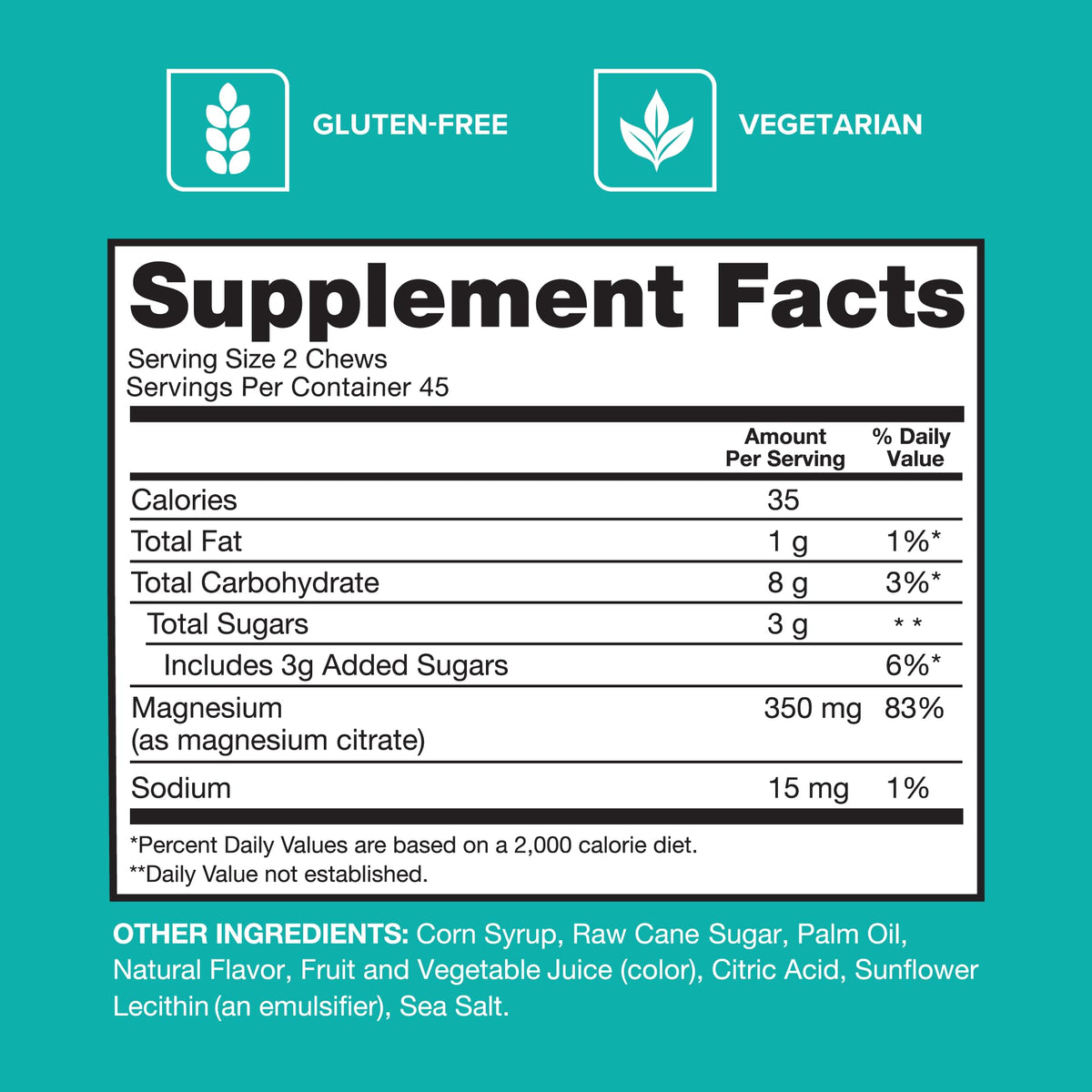 Qunol Chews de Citrate de Magnésium 350mg, vue de côté