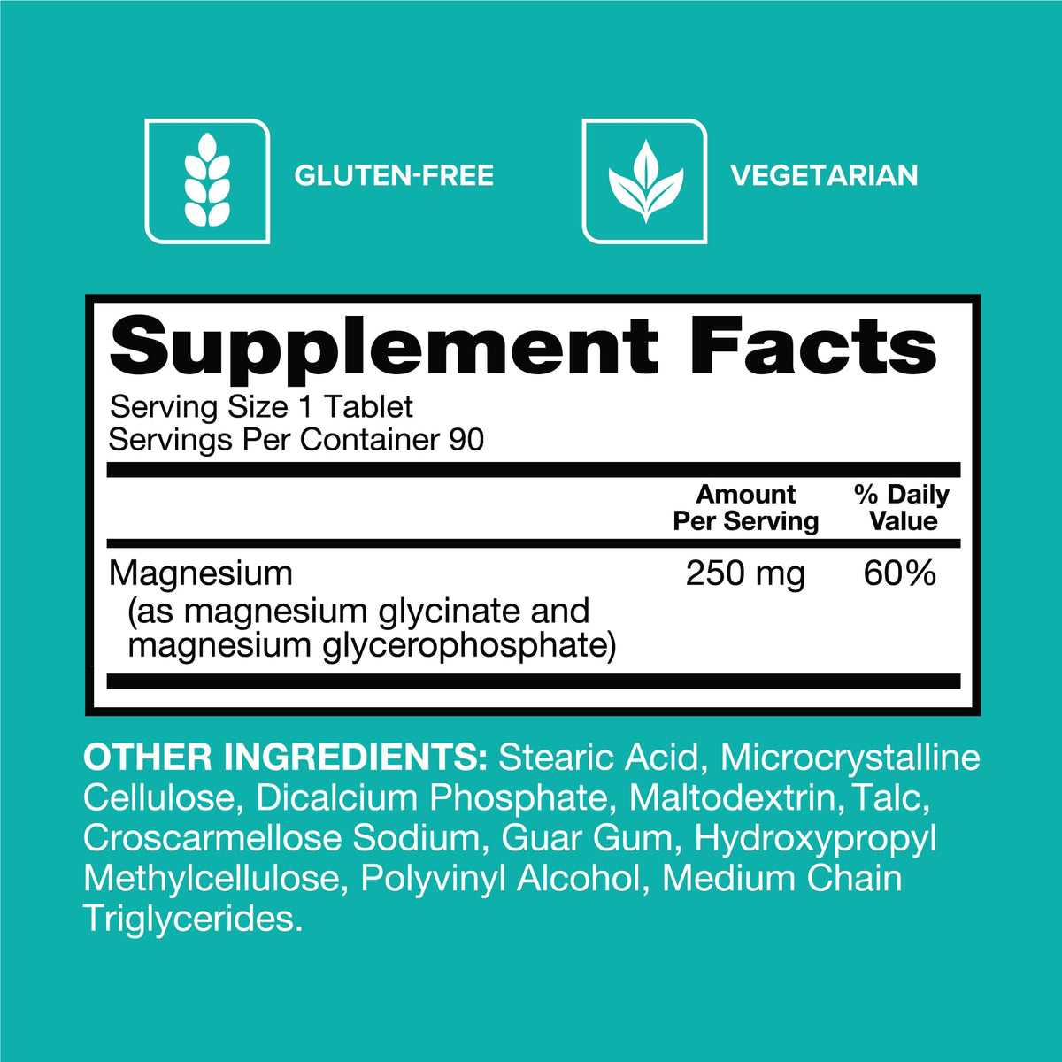 Qunol Complex de Glycinate de Magnésium 250mg 90 capsules ingrédients