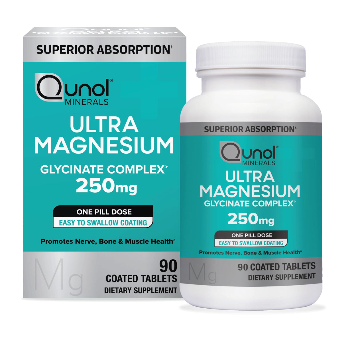 Qunol Complex de Glycinate de Magnésium 250mg 90 capsules vue de face