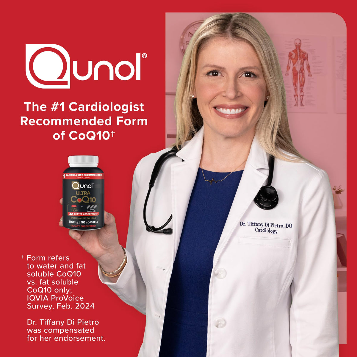 Qunol CoQ10 100mg gélules molles sur fond blanc