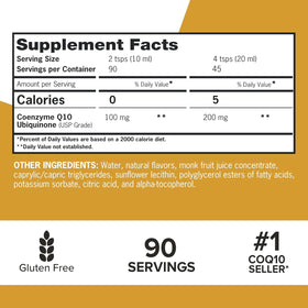 Qunol CoQ10 Liquide 100mg avec fruits frais en arrière-plan