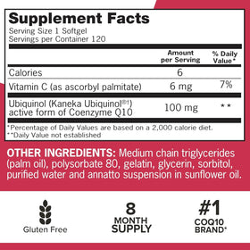 Qunol CoQ10 Ubiquinol 100mg gélules sur une table