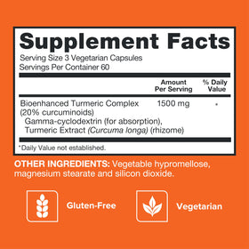 Qunol Curcuma Curcumin 1500mg capsules sur une table