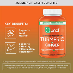Qunol Curcuma et Gingembre 1000mg capsules avec étiquette