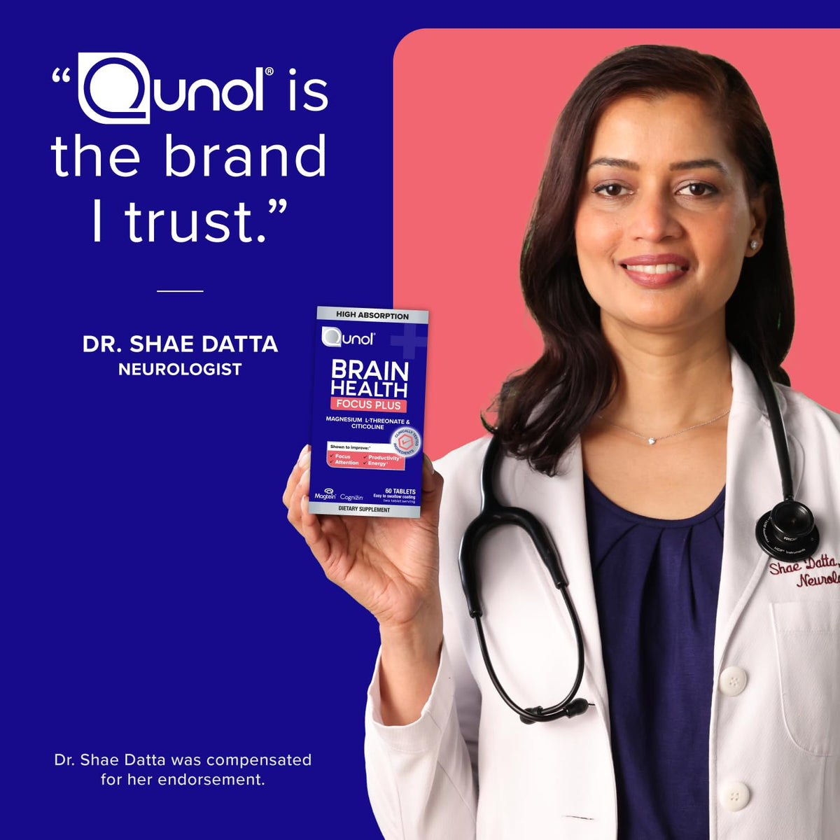 Qunol Focus Plus, flacon avec arrière-plan naturel