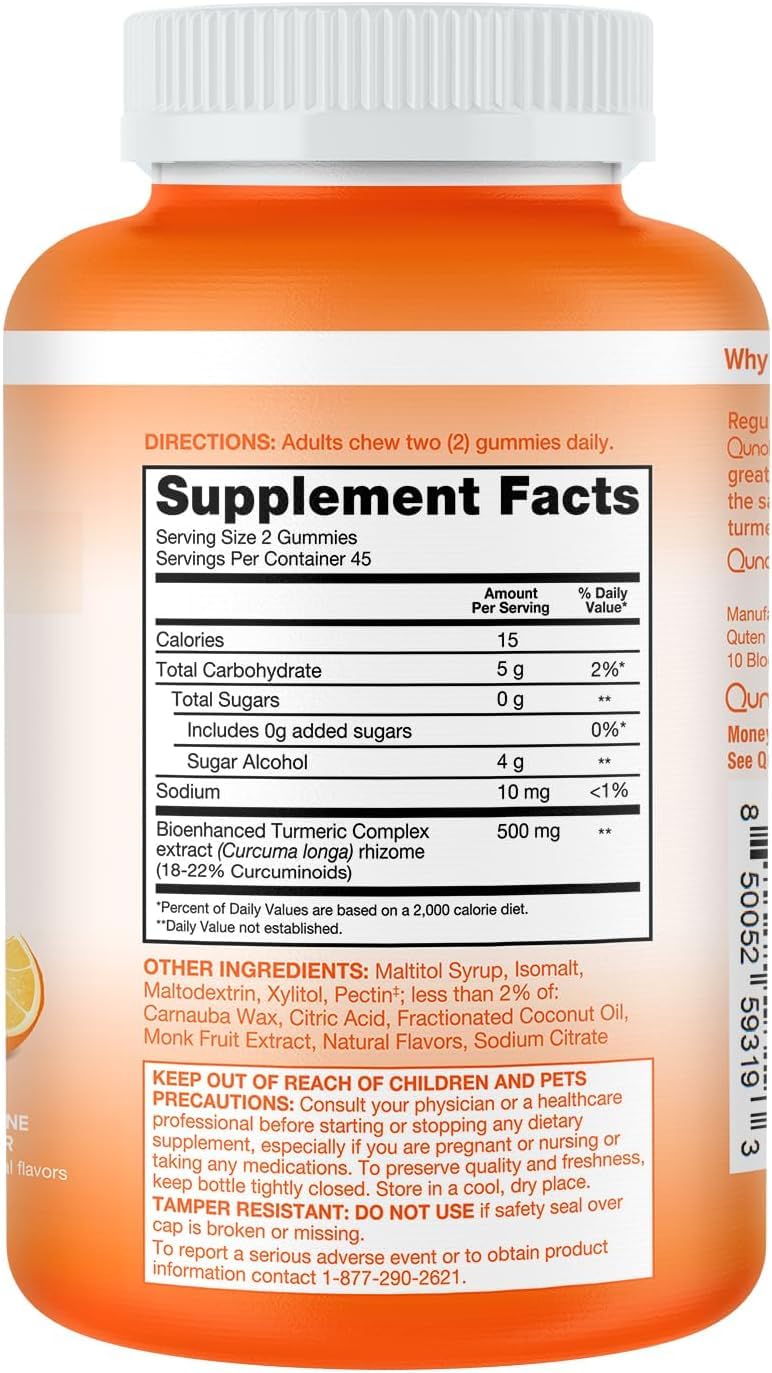 Qunol Gummies Curcuma Zéro Sucre avec un fond naturel