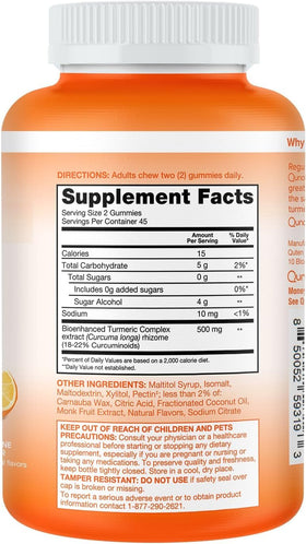 Qunol Gummies Curcuma Zéro Sucre avec un fond naturel