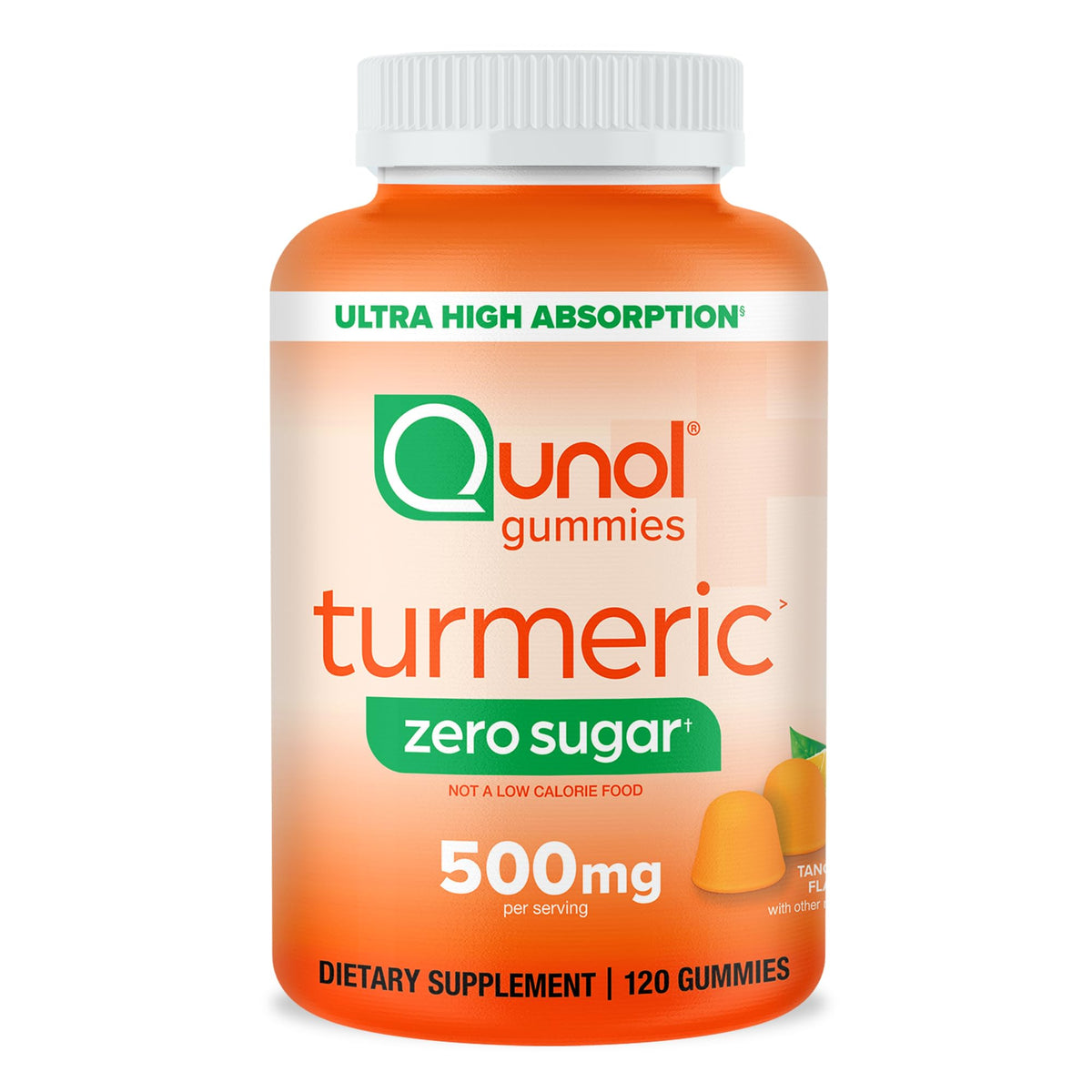 Qunol Gummies de Curcuma Zéro Sucre 500mg, pot de 120 unités