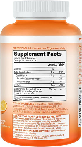 Qunol Gummies de Curcuma Zéro Sucre, gummies sur une assiette