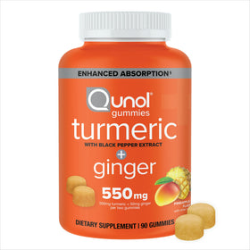 Qunol Gummy Curcuma 550mg avec Poivre Noir et Gingembre, vue de face