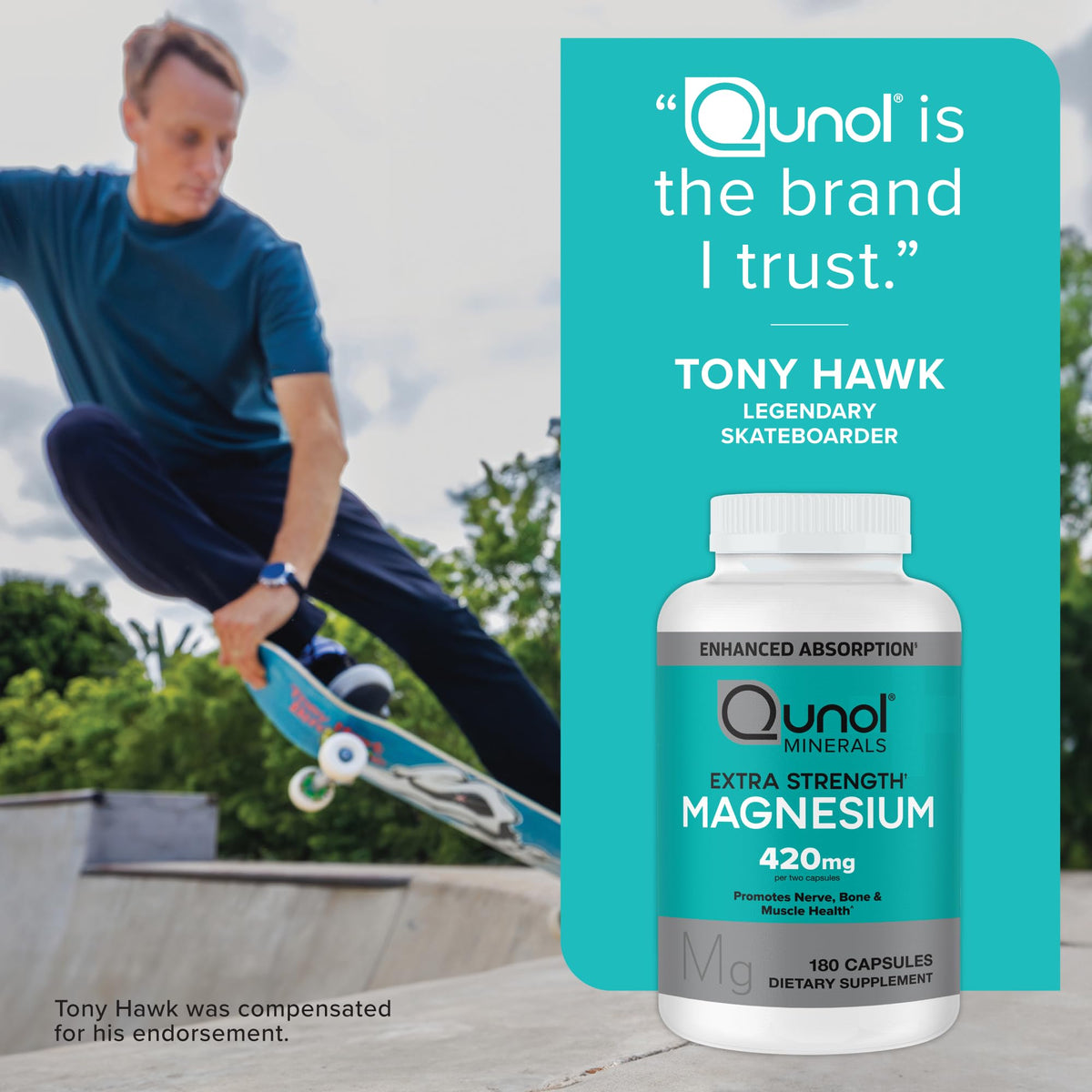 Qunol Magnésium 420mg capsules sur une table