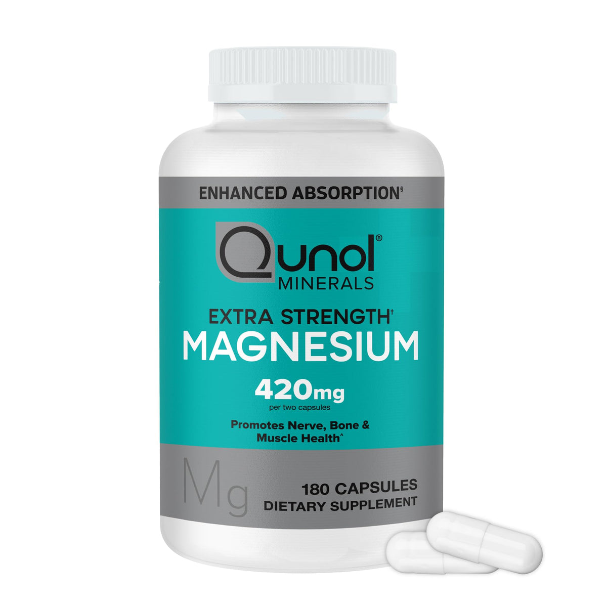 Qunol Magnésium 420mg flacon de 180 capsules vue de face