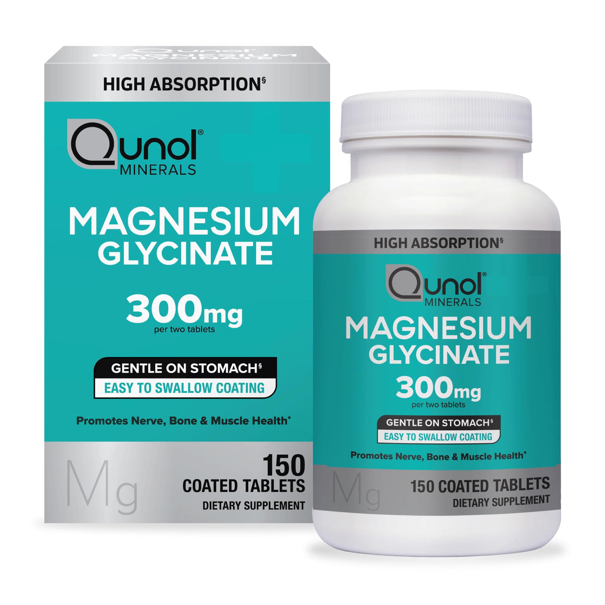 Qunol Magnésium Glycinate 300mg 150 comprimés - vue de l'emballage