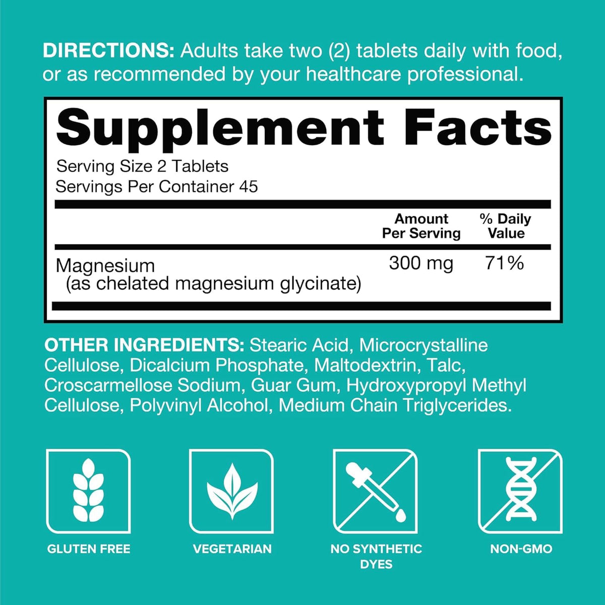 Qunol Magnésium Glycinate 300mg comprimés avec d'autres compléments