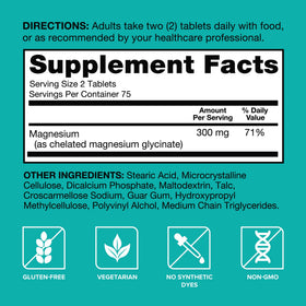 Qunol Magnésium Glycinate 300mg - étiquette avec ingrédients