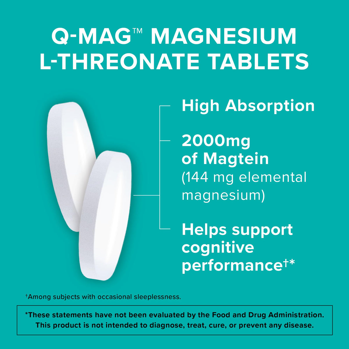 Qunol Magnésium L-Thréonate 2000mg comprimés sur une table