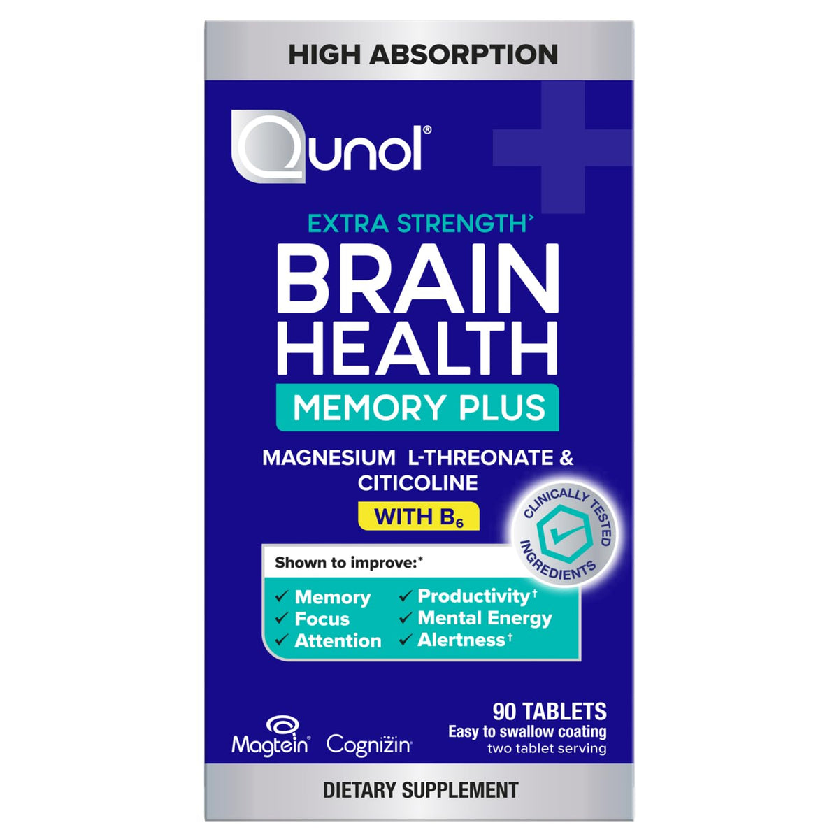 Qunol Mémoire Plus 90 gélules - vue avant avec étiquette