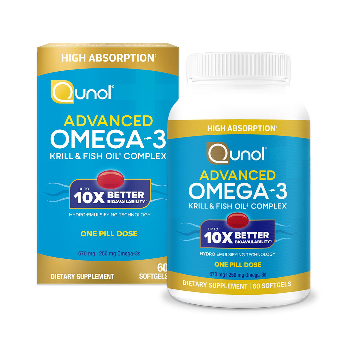 Qunol Omega-3 Complex Huile de Krill et de Poisson 250mg boîte avant
