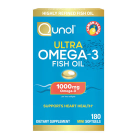 Qunol Omega-3 Mini Softgels 1000mg EPA + DHA avant de la boîte